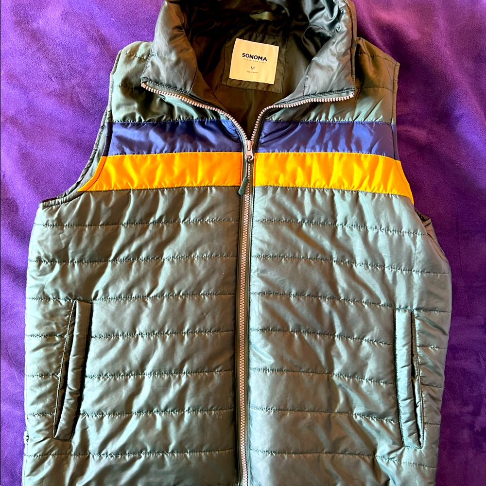Sonoma Size Medium Puff Vest With Ukrainian Flag Colors On Front.